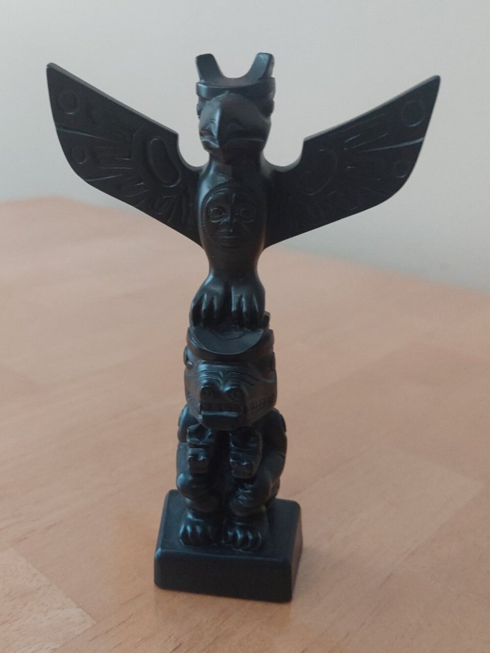 Boma Canada Black Resin Miniature Totem Pole Replica 5.5" Northwest Coast Style